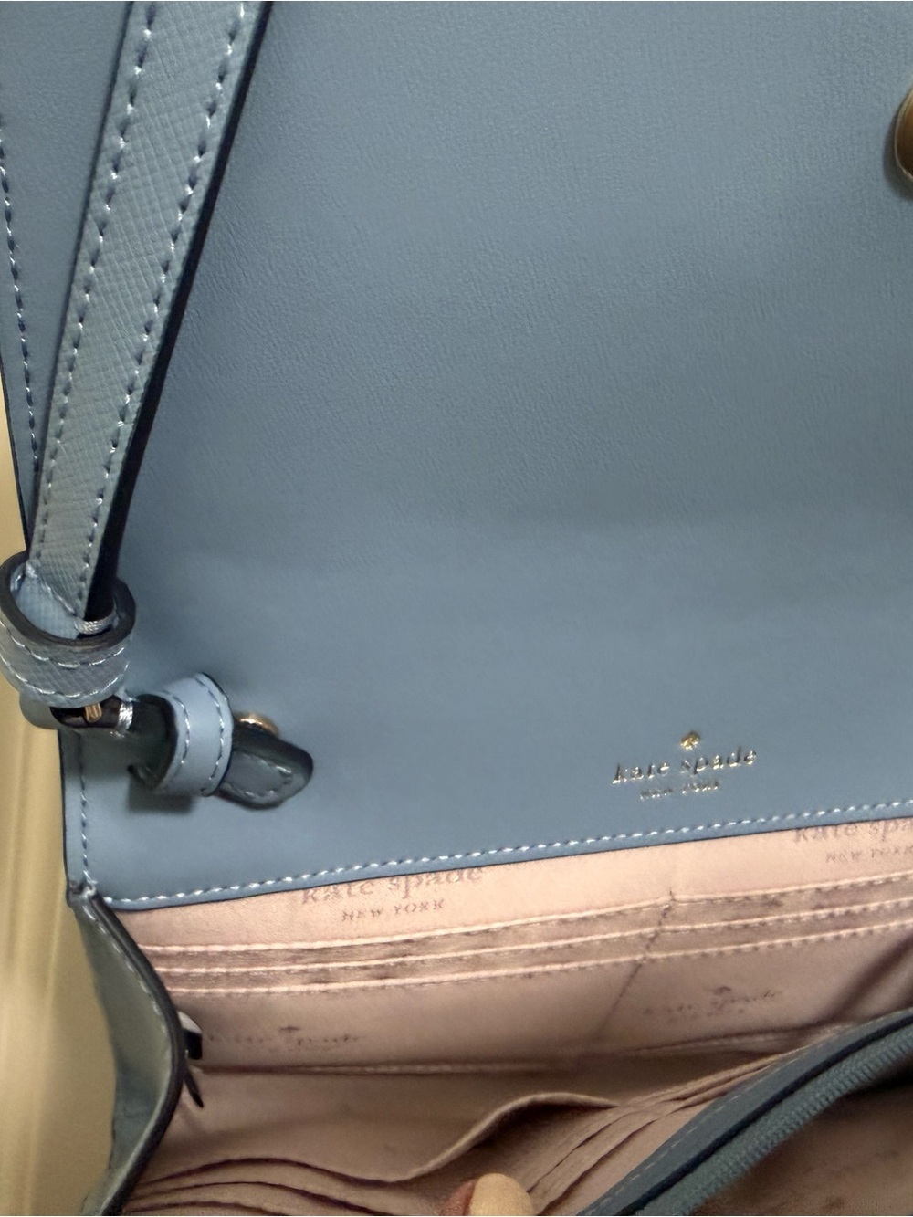 kate spade Brynn crossbody light blue and cream plaid with gold logo - Picture 5 of 7